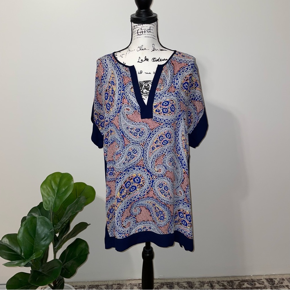 Adorable 🥰 J. Crew sheer paisley tunic blouse navy - Picture 5 of 9